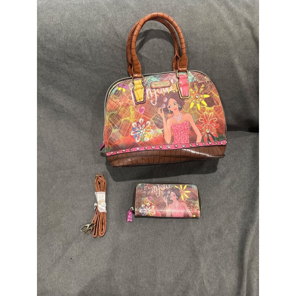 Breniano Bonjour Multicolor Handbag & Wallet Set With Adjustable Strap And Zippe